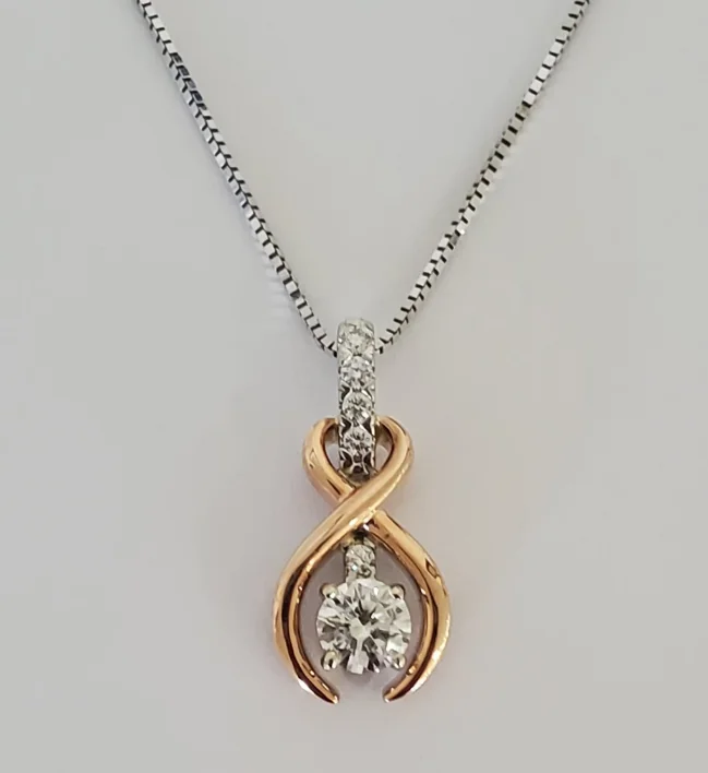 Women’s beaded necklaces-14kt Rose Gold and White Gold Diamond Pendant