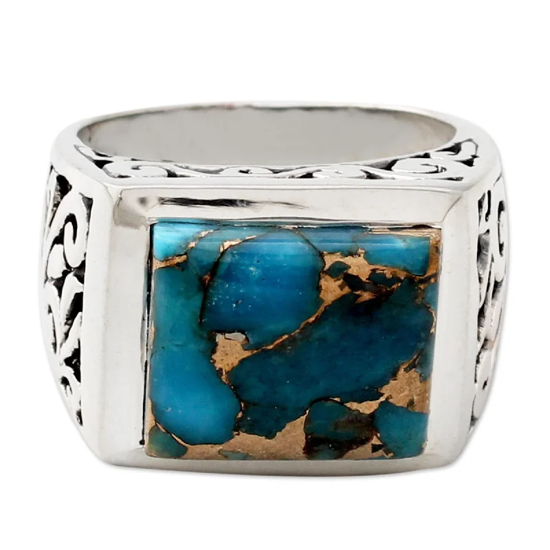 Women’s signet rings-NOVICA Handmade Men's Sterling Silver 'Fascination' Turquoise Ring (India)