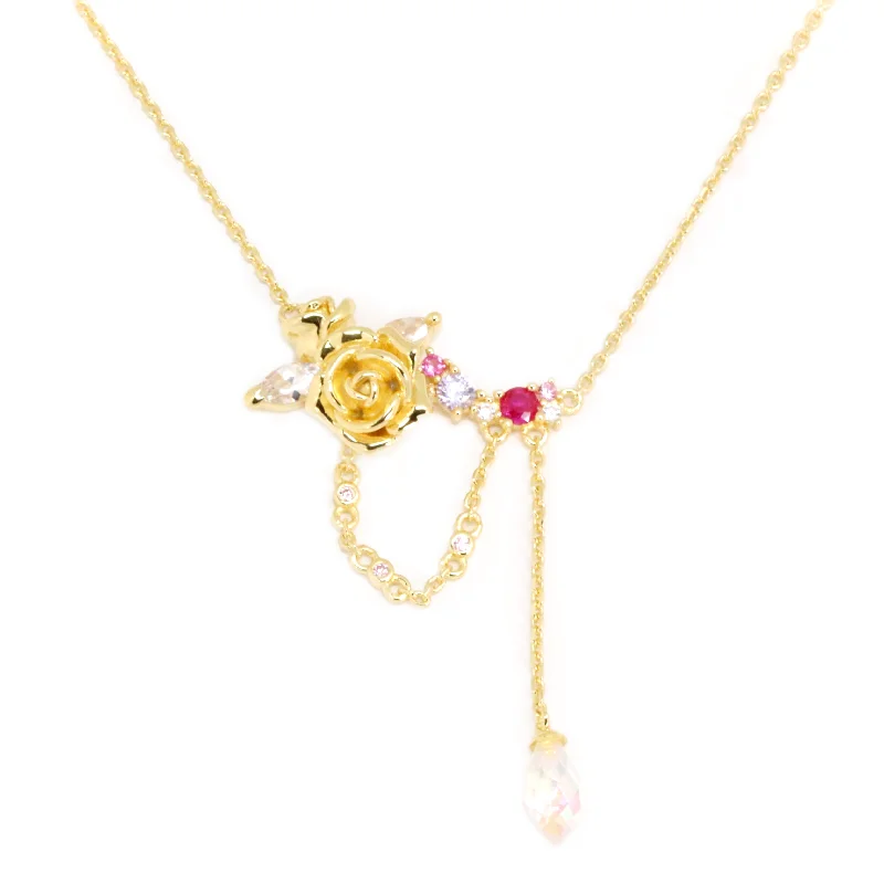 Women’s lock pendant necklaces-Rose drop Necklace