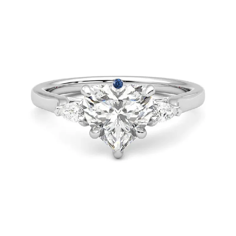 Women’s three-stone engagement rings-Three Stone Heart Shaped Moissanite Engagement Ring with Hidden Anniversary Stone Accent