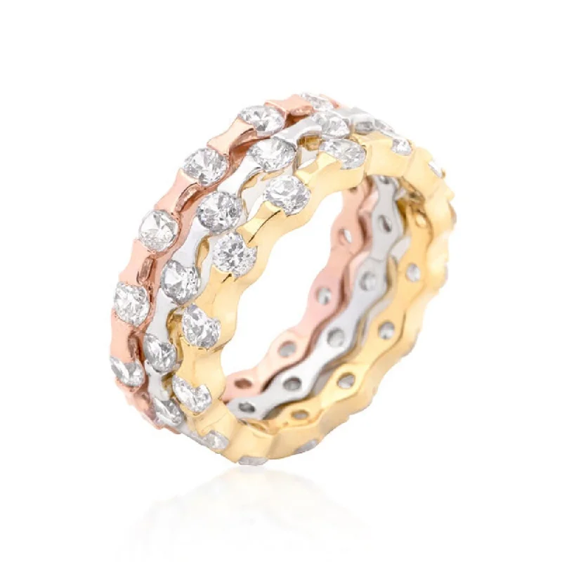 Women’s infinity rings-Cubic Zirconia Invisible Tri-Tone Stackable Rings For Women