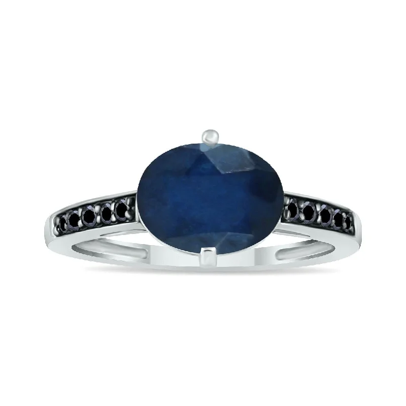 Women’s platinum diamond rings-Marquee Jewels Sapphire and Black Diamond Ring in 10K White Gold