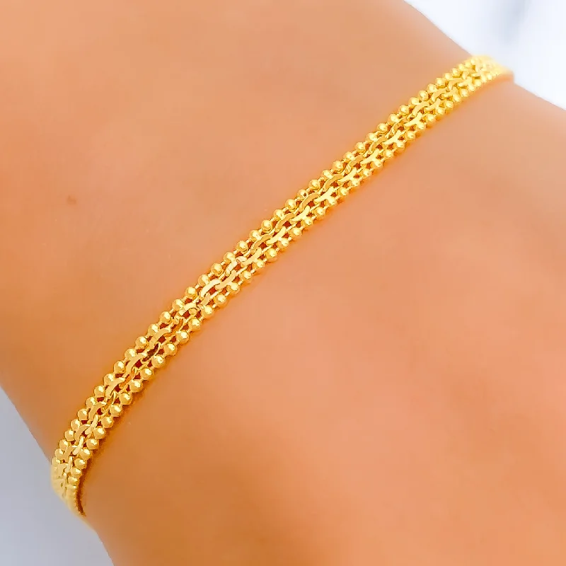 Women’s beaded bracelets-Slender 22k Gold Flat Bead Chain Bracelet