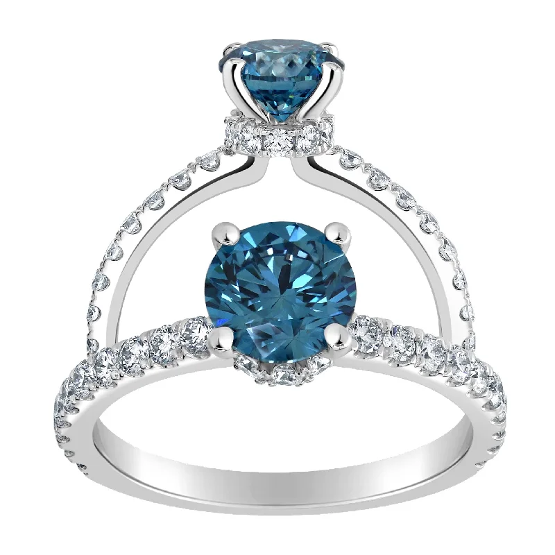 Women’s multi-stone engagement rings-1.47ctw Lab Grown Blue Diamond Ribbon Halo Engagement Ring