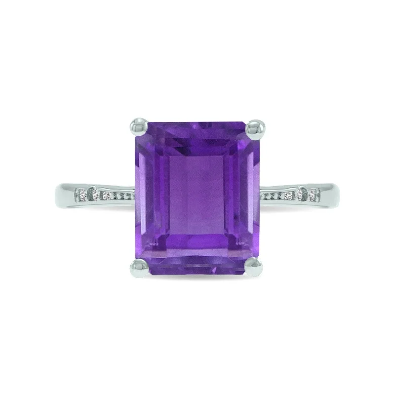 Women’s engagement rings with diamonds-Marquee Jewels 4 Carat Emerald Cut Amethyst Ring in .925 Sterling Silver