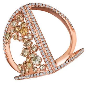 Women’s oval diamond engagement rings-14K Rose Gold Multi Colored Diamond Ring