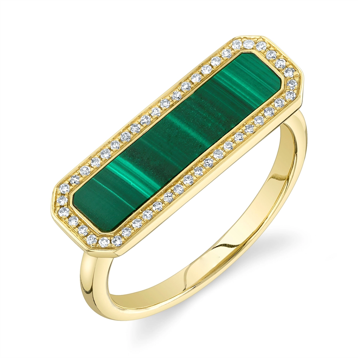 Women’s rose gold vintage engagement rings-14K Yellow Gold Bar Malachite and Diamond Ring