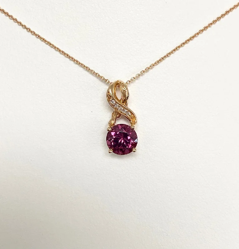 Women’s designer necklaces-14kt Rose Gold Rhodolite Garnet and Diamond Pendant