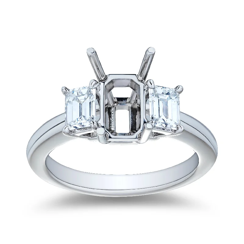 Women’s wedding engagement ring sets-.80ctw Three Stone Semi Mount Platinum Engagement Ring