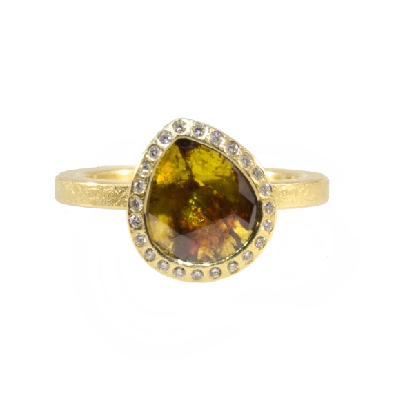 Women’s antique engagement rings-Todd Reed One of a Kind Pear Shape Diamond Ring in 18K Yellow Gold