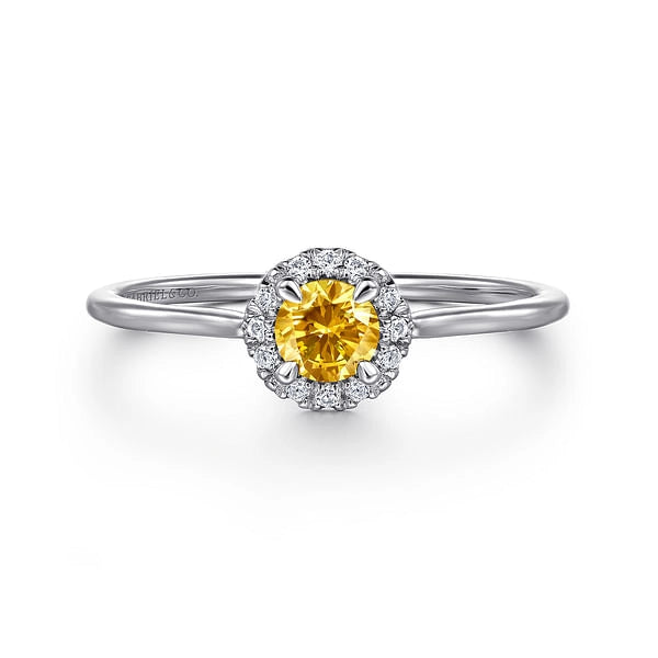 Women’s round cut engagement rings-14K White Gold Citrine and Diamond Ring