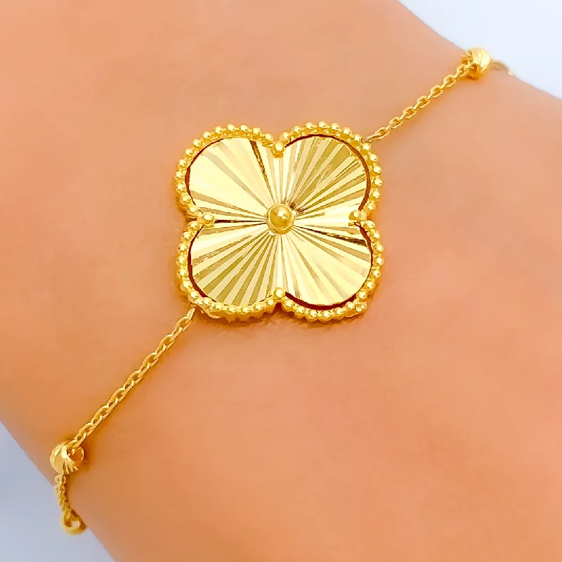 Women’s bangles with diamonds-Large 22k Gold Clover Bracelet