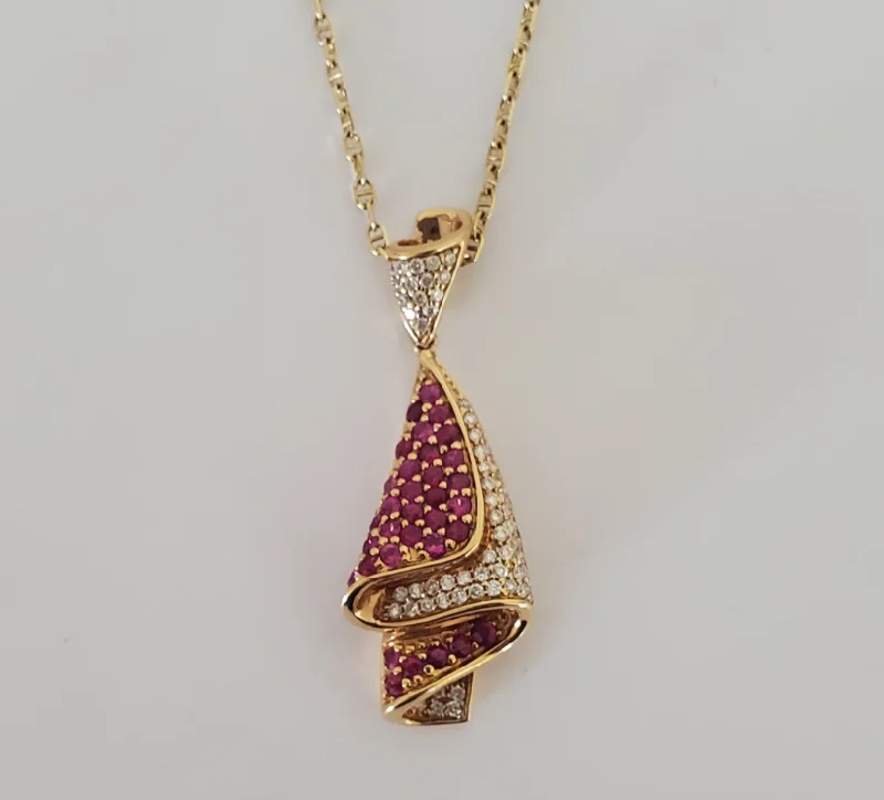 Women’s infinity necklaces-14kt Yellow Gold Ruby and Diamond Pendant