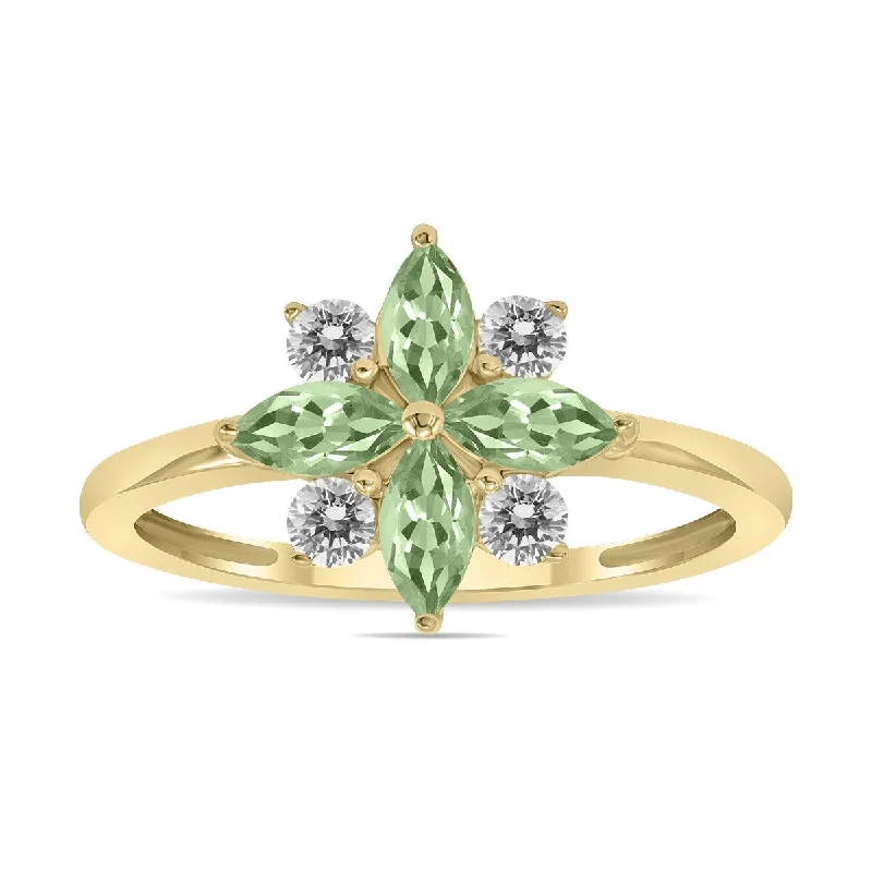 Women’s stacking rings-Marquee Jewels 3/4 Carat TW Green Amethyst and Diamond Flower Ring in 10K Yellow Gold