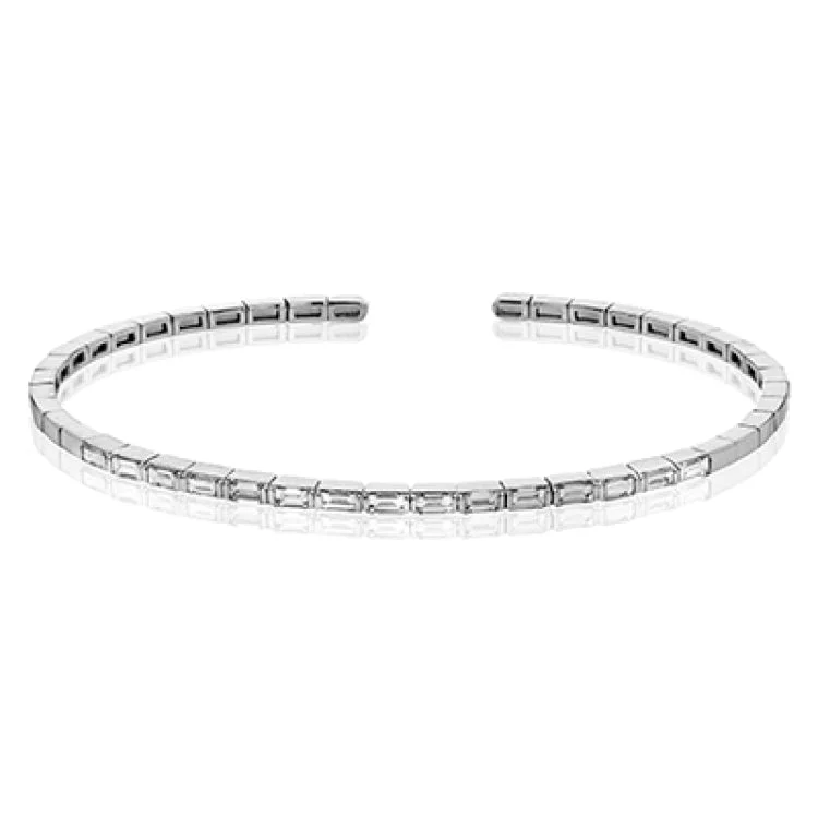 Women’s minimalist charm bracelets-Perfect for stacking, this 18k white gold bangle with 1.02ctw baguette diamonds is a modern take on a deco classic.