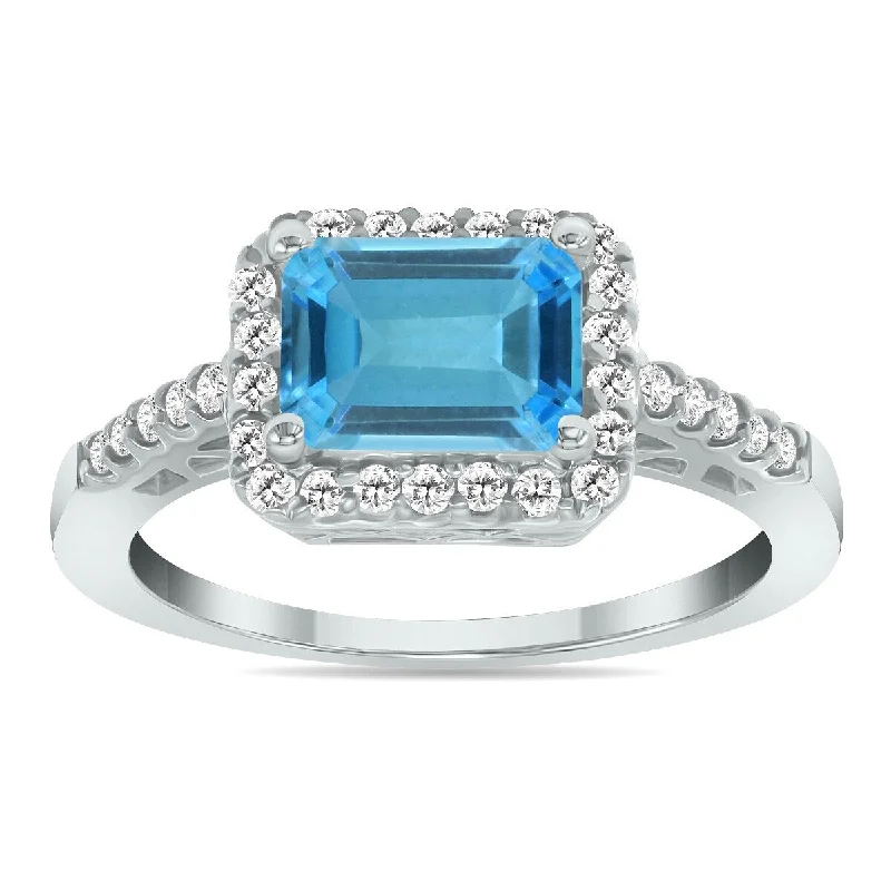 Women’s wedding rings with rubies-Marquee Jewels 2 1/2 Carat TW Emerald Cut Blue Topaz Diamond Ring in 10K White Gold