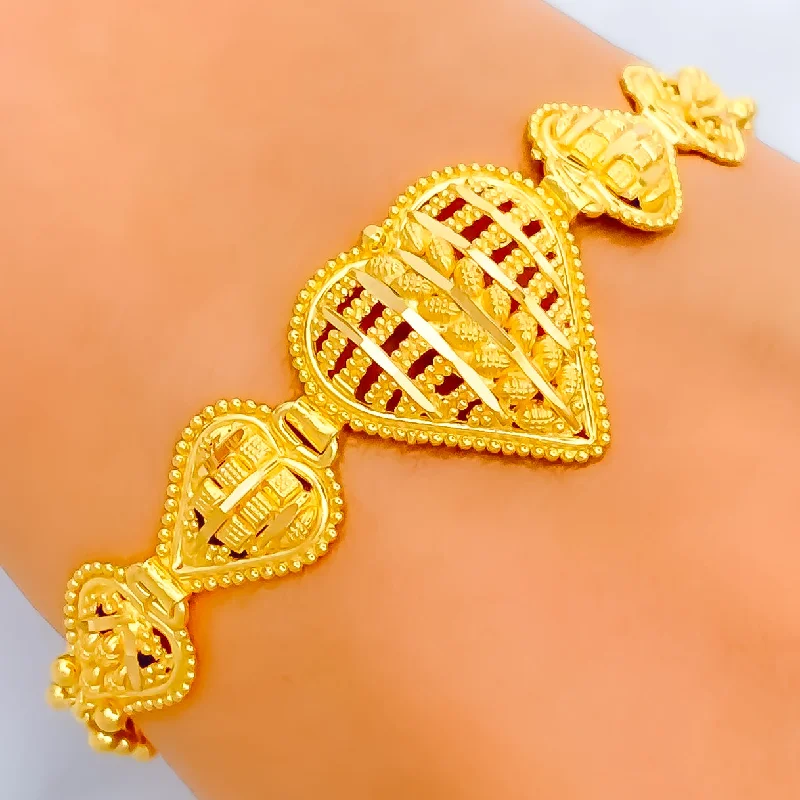 Women’s fashion bangles-Special Striped Heart 22k Gold Bracelet