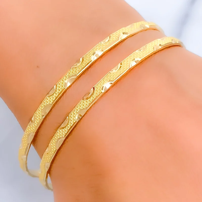 Women’s sterling silver bangles-Evergreen Chic Dotted 22k Gold Bangle Pair