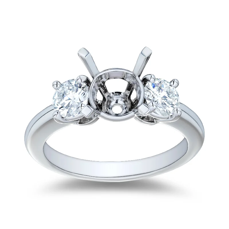 Women’s art deco engagement rings-.90ctw Three Stone Semi Mount Platinum Engagement Ring