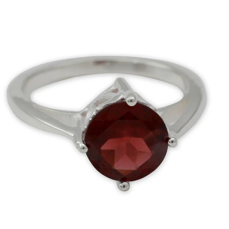 Women’s minimalist rings-NOVICA India Love, Garnet solitaire ring