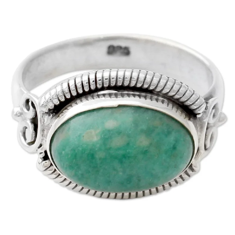 Women’s engraved rings-Handmade Sterling Silver 'Seafoam' Amazonite Ring (India)