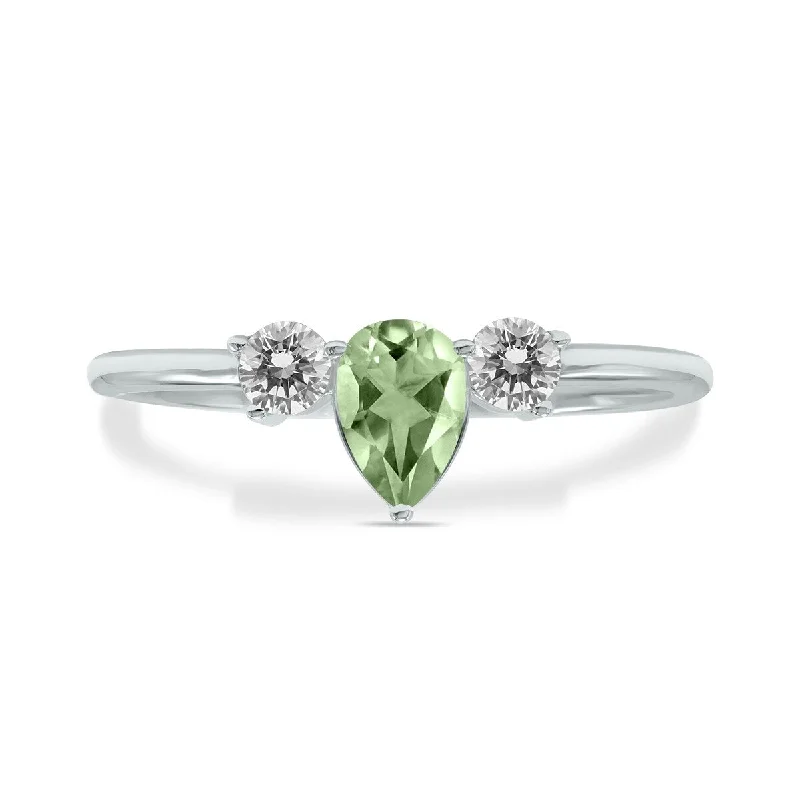 Women’s antique rings-Marquee Jewels 1/2 Carat TW Pear Shape Green Amethyst and Diamond Ring in 10K White Gold