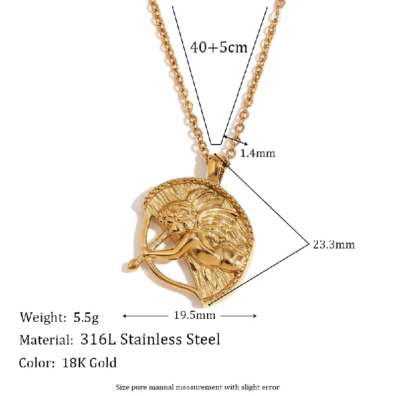 Semicircle Cupid Coin Pendant Necklace-Gold