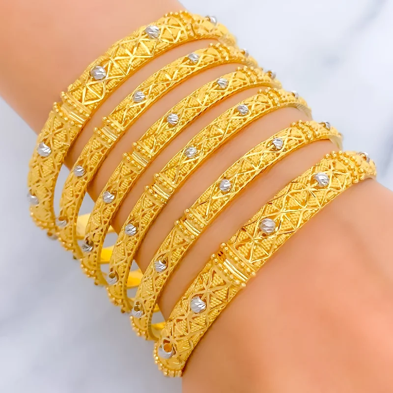 Women’s charm bracelets-Unique Grand Two-Tone Orb 22k Gold Bangle Set