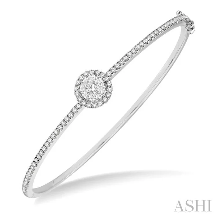 Women’s minimalist bangles-1 ctw Circular Lovebright Round Cut Diamond Stackable Bangle in 14K White Gold