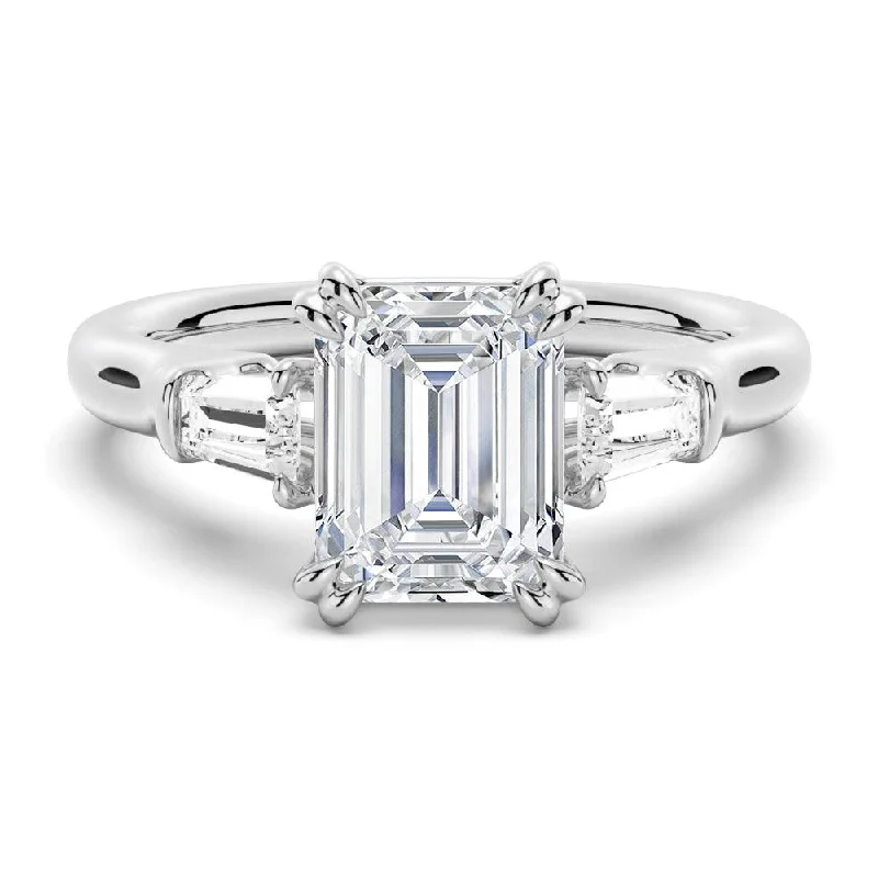 Women’s princess cut engagement ring with diamonds-Emerald-Cut Moissanite Engagement Ring with Tapered Baguette Side Stones