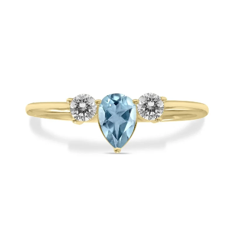 Women’s diamond eternity rings-Marquee Jewels 1/2 Carat TW Pear Shape Aquamarine and Diamond Ring in 10K Yellow Gold