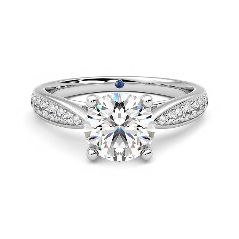 Women’s affordable diamond engagement rings-Round Moissanite Engagement Ring with Pavé Band and Hidden Anniversary Stone Accent