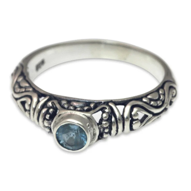 Women’s sterling silver rings-NOVICA Hearts Connected, Blue topaz solitaire ring