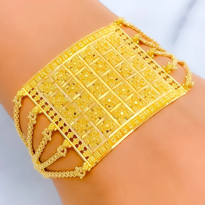 Women’s matching bangles-Bold Checkered 22K Gold Statement Bracelet