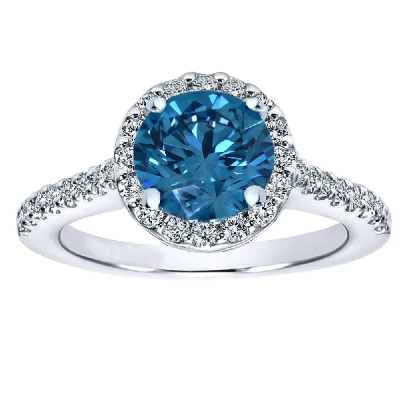 Women’s sparkling engagement rings-2ctw Lab Grown Blue Diamond Halo Engagement Ring