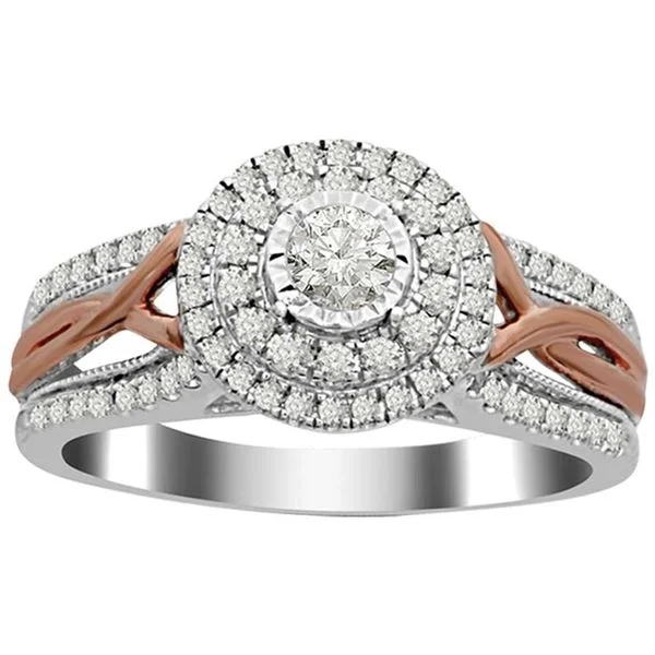 Women’s rose gold vintage engagement rings-14K Two Tone 1/2CTTW Diamond Engagement Ring