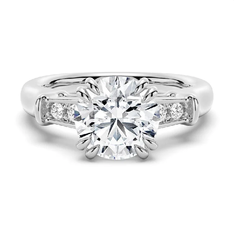 Women’s bold engagement rings-Round Brilliant Solitaire Moissanite Engagement Ring With Accents