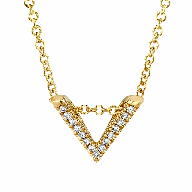 Women’s geometric necklaces-Mini V Diamond Pendant Necklace