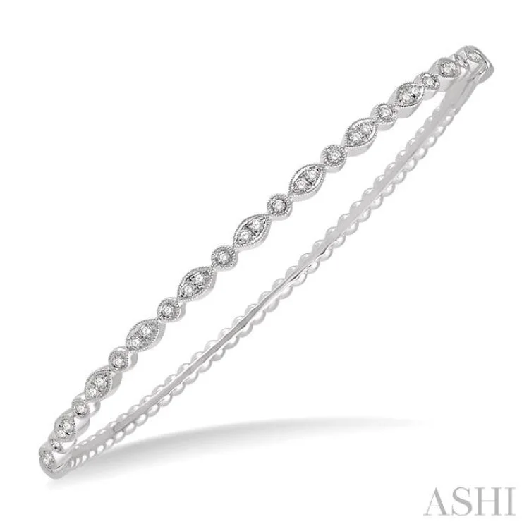 Women’s custom name bracelets-3/8 Ctw Marquise & Round Mount Stackable Diamond Bangle in 14K White Gold