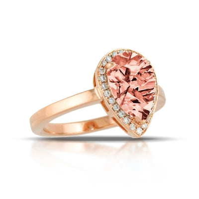 Women’s custom halo engagement rings-Little Bird Bridal 18K Rose Gold Diamond Ring with Morganite