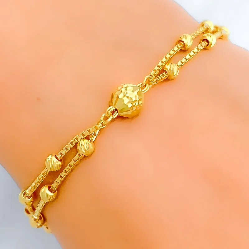 Women’s minimalist bangles-Dressy Dual Chain Orb 22k Gold Bracelet