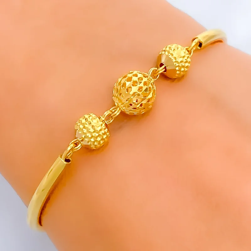 Women’s rose gold bangles-Delicate Dressy Mesh Orb 22k Gold Bangle Bracelet